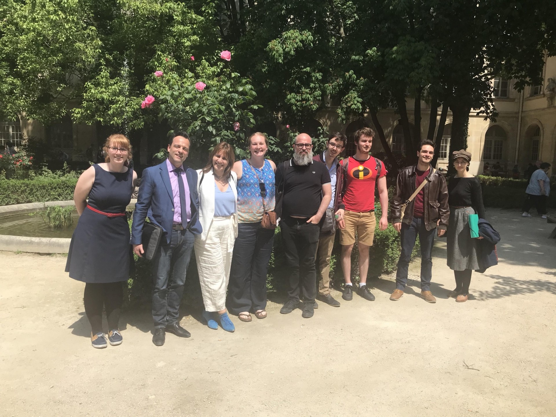 Prof. Zanou in Paris with  students in the garden of the Ecole Normale Superieure